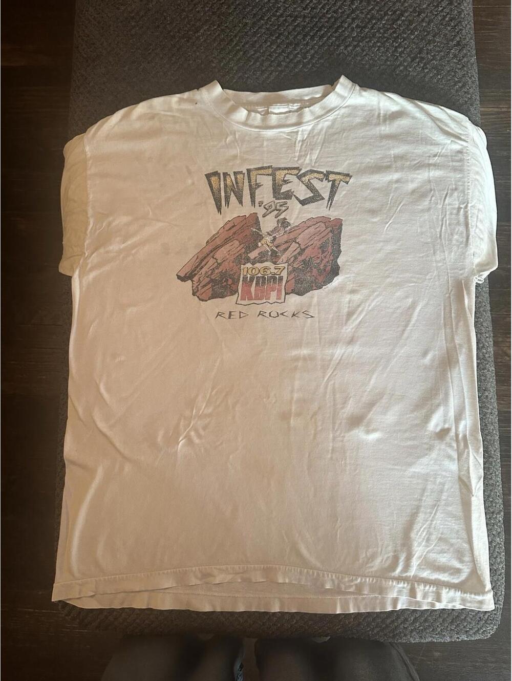 Vintage 1995 T Shirt Infest Red Rocks WKBI 106.7  Distressed *See Pics* HTF
